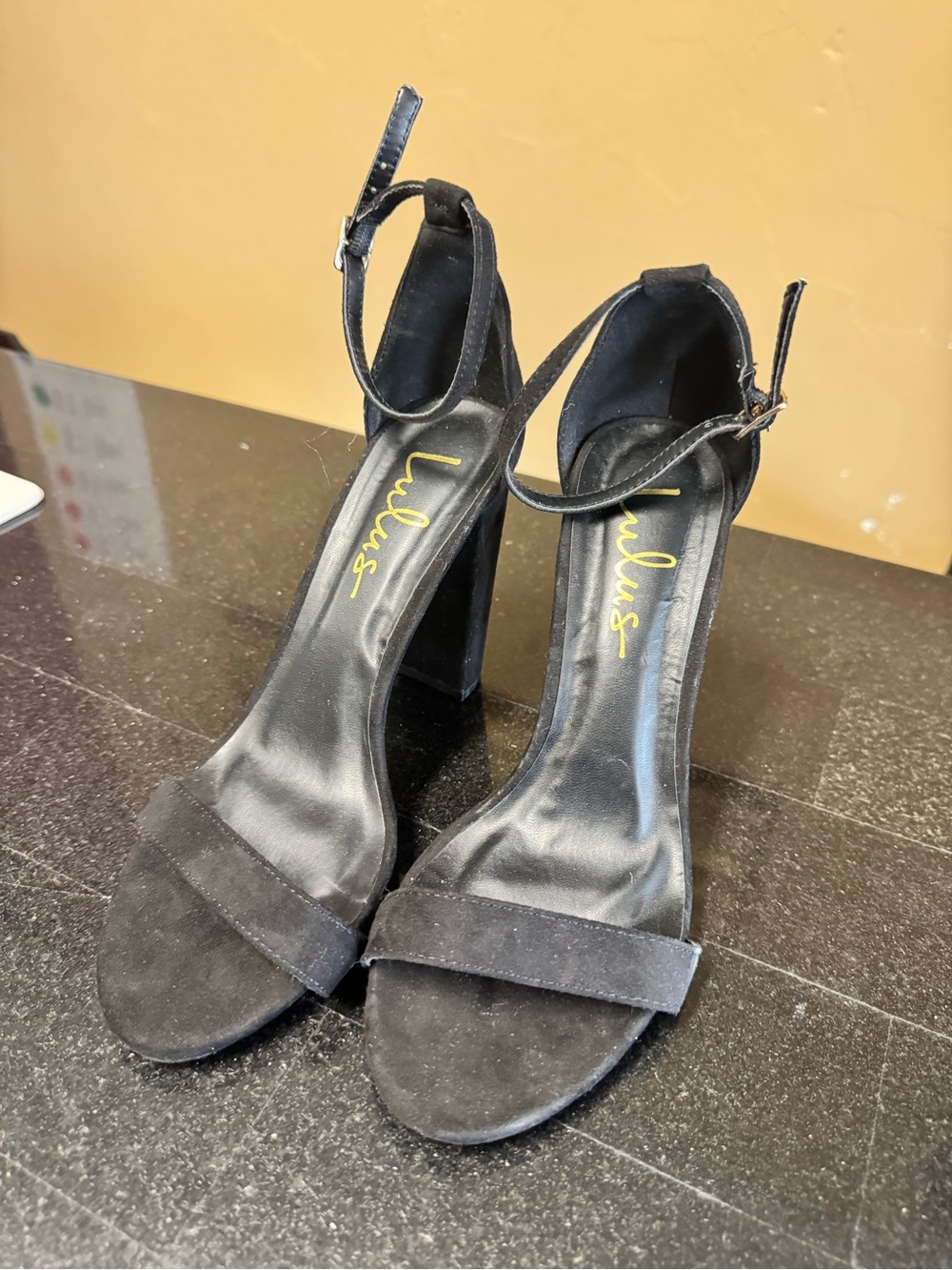 Lulu Black Suede Block Heel Ankle-Strap Sandals